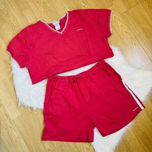 REEBOK | Vintage Red Two Piece Set Y2K Athletic Tee + Shorts Size Large